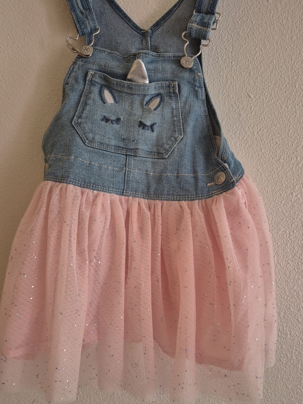 OshKosh B'gosh Denim Unicorn Overall Dress with Pink Tulle